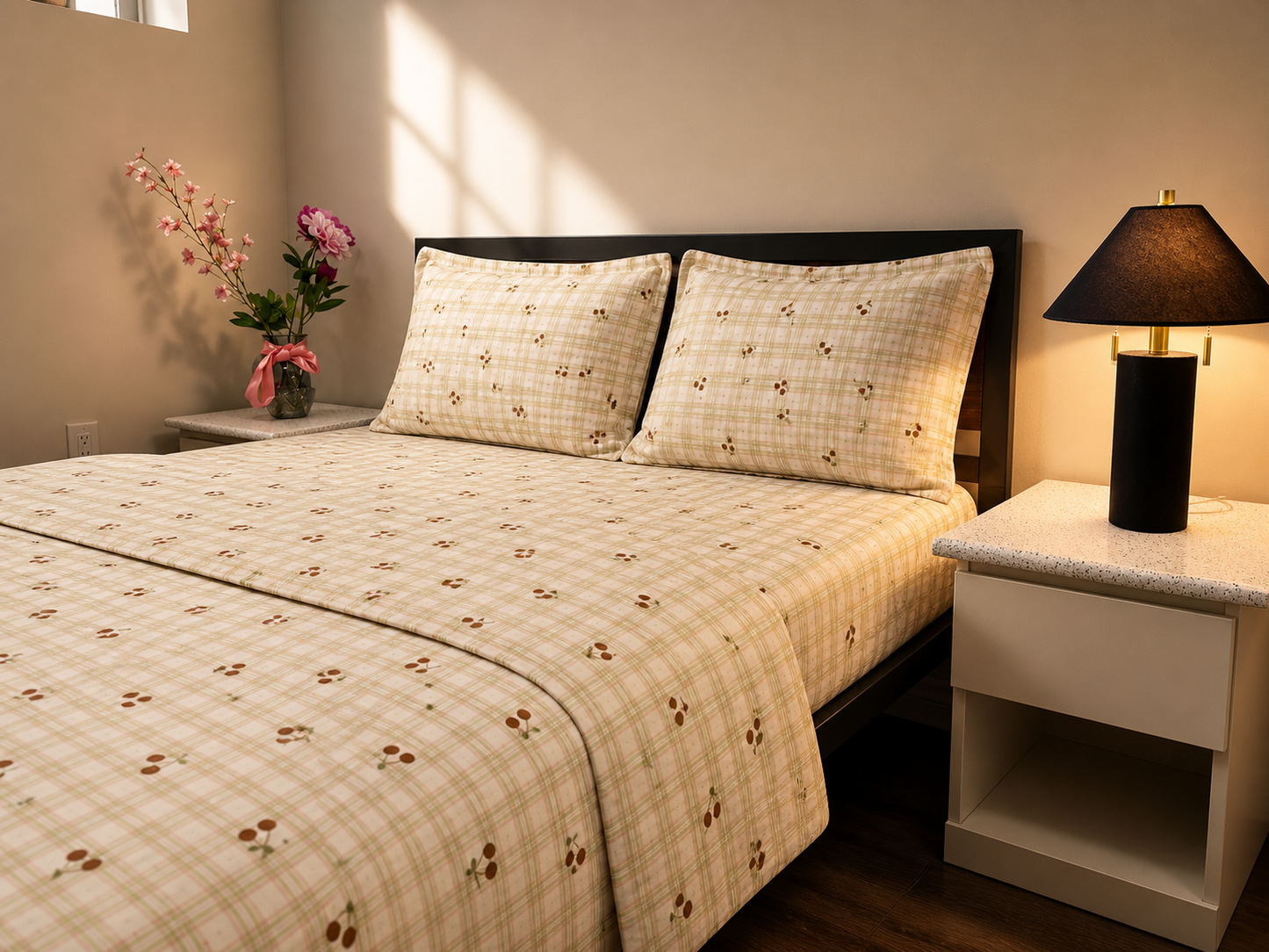 Cherry On Top - 100% Cotton Queen Bedsheet Set