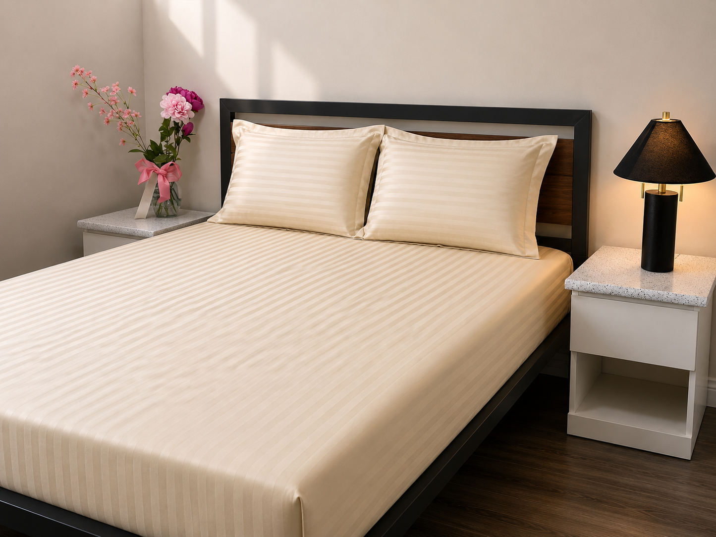 Cream Blossom - 100% Cotton Bedsheet Set