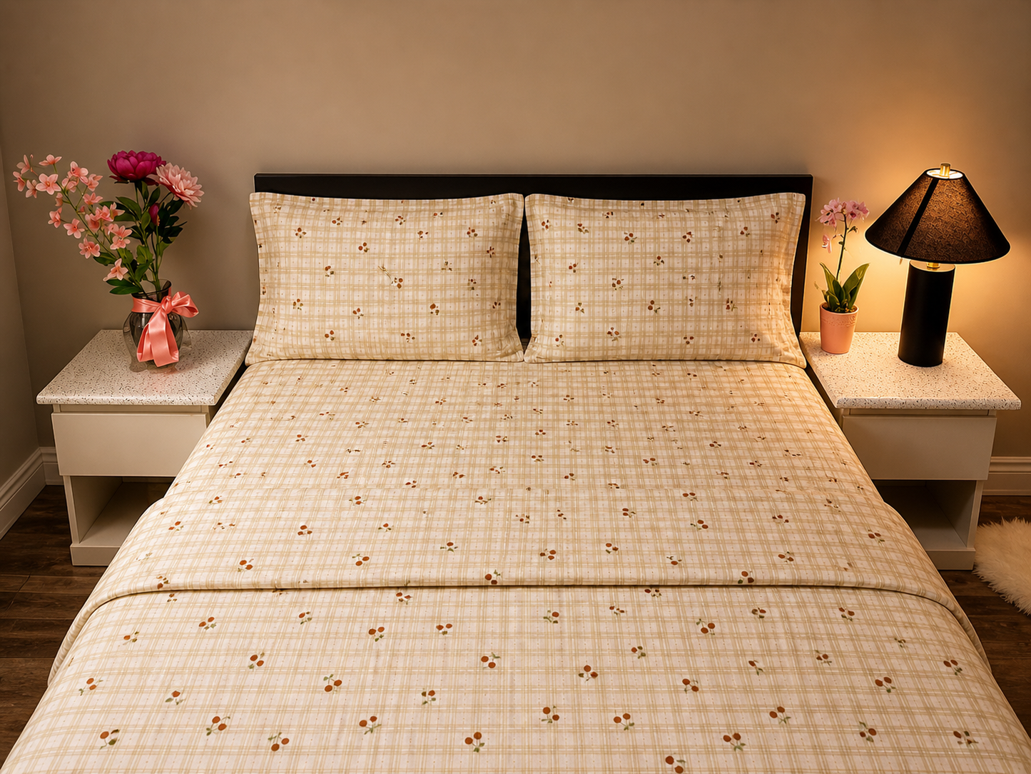 Cherry On Top - 100% Cotton Queen Bedsheet Set