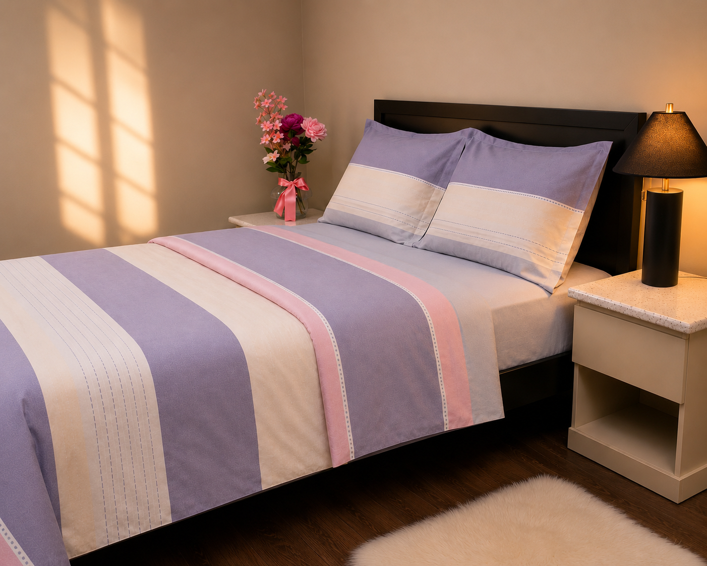 Lavender Blush - 100% Cotton Queen Bedsheet Set