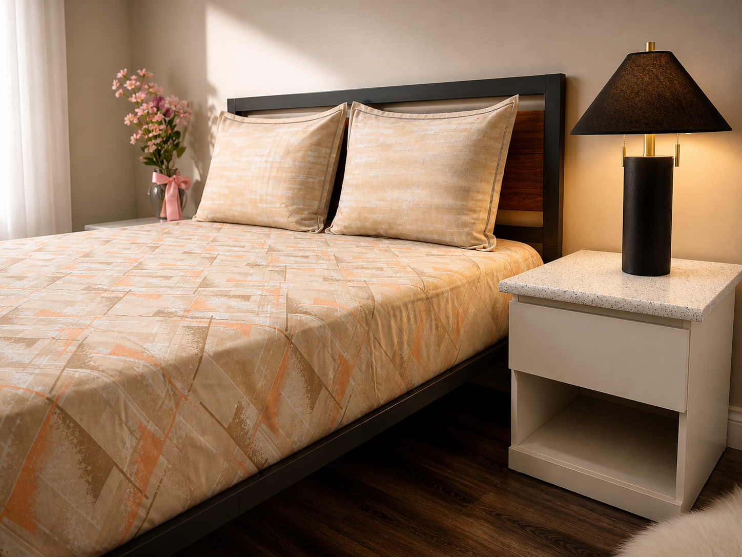 Bedroom with a bed, nightstand, and lamp